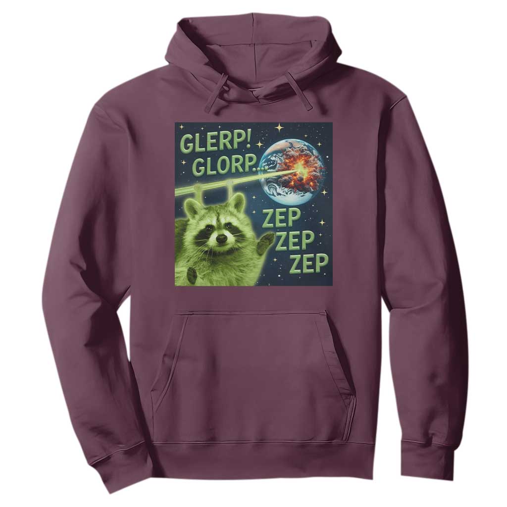 Funny Alien Raccoon Meme Hoodie Glerp Glorp Brainrot Stupid Gift TS10 Maroon Print Your Wear