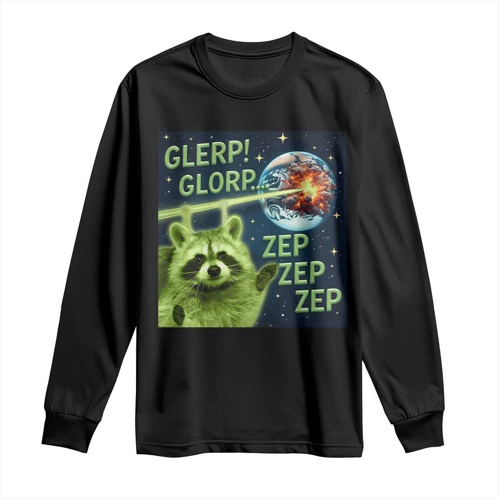 Funny Alien Raccoon Meme Long Sleeve Shirt Glerp Glorp Brainrot Stupid Gift TS10 Black Print Your Wear