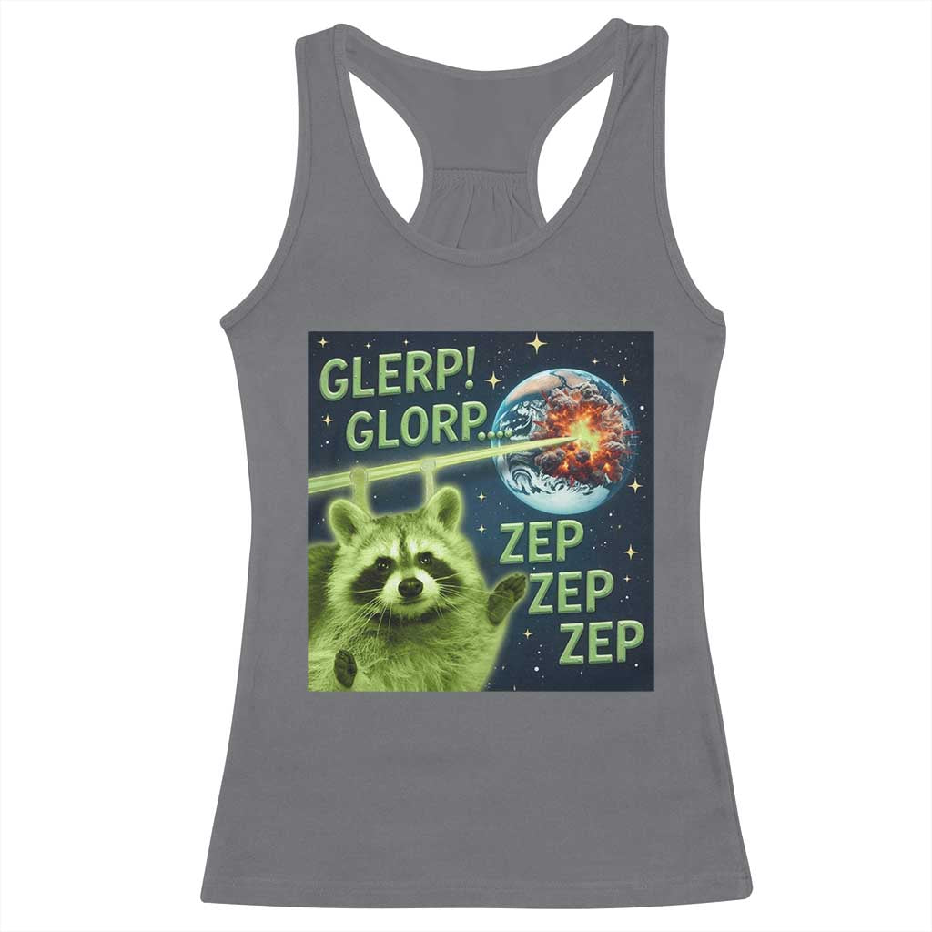 Funny Alien Raccoon Meme Racerback Tank Top Glerp Glorp Brainrot Stupid Gift TS10 Charcoal Print Your Wear