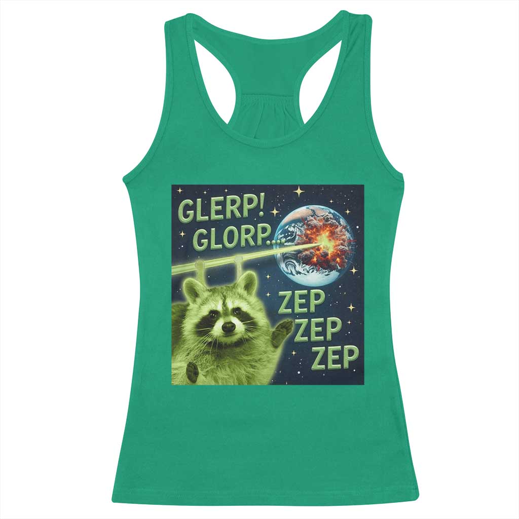 Funny Alien Raccoon Meme Racerback Tank Top Glerp Glorp Brainrot Stupid Gift TS10 Irish Green Print Your Wear