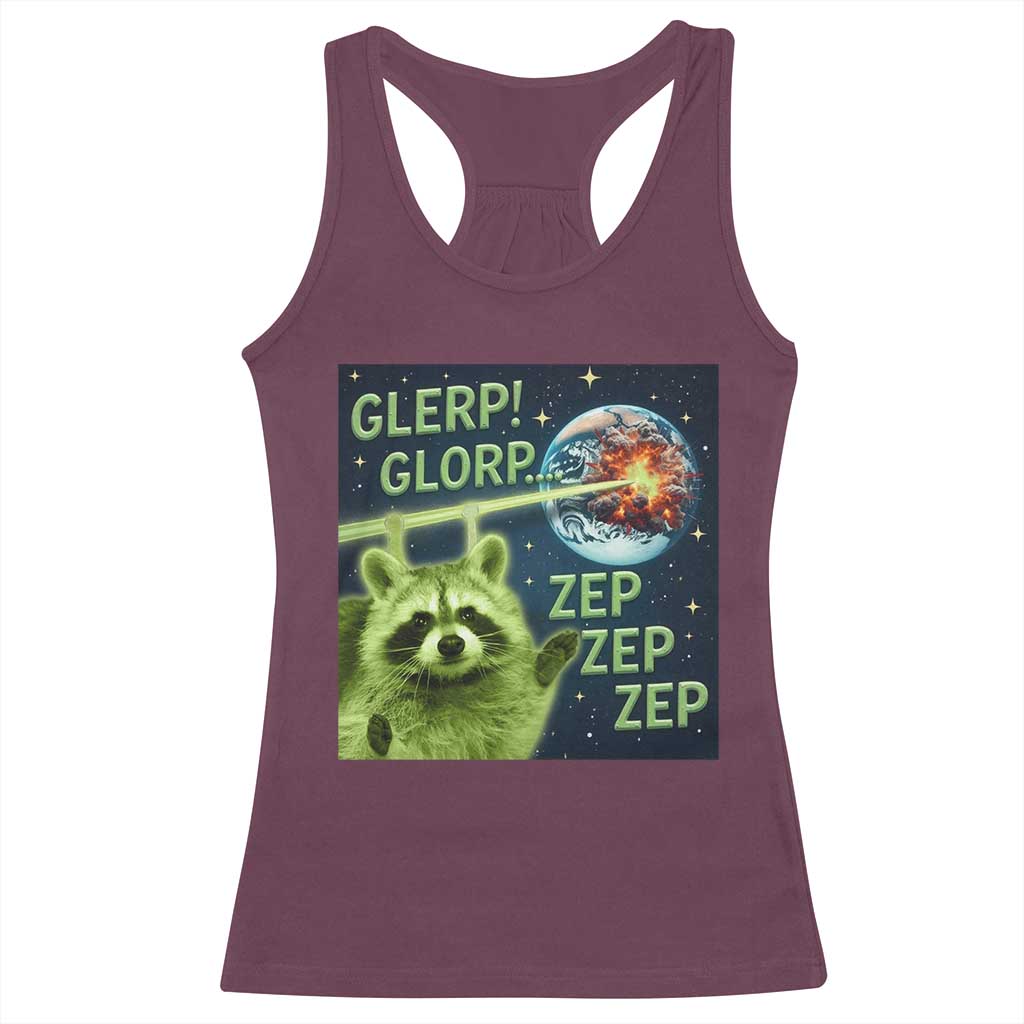Funny Alien Raccoon Meme Racerback Tank Top Glerp Glorp Brainrot Stupid Gift TS10 Maroon Print Your Wear