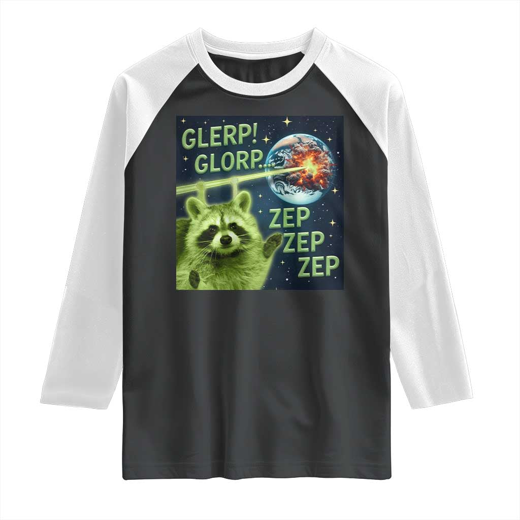 Funny Alien Raccoon Meme Raglan Shirt Glerp Glorp Brainrot Stupid Gift TS10 Black White Print Your Wear