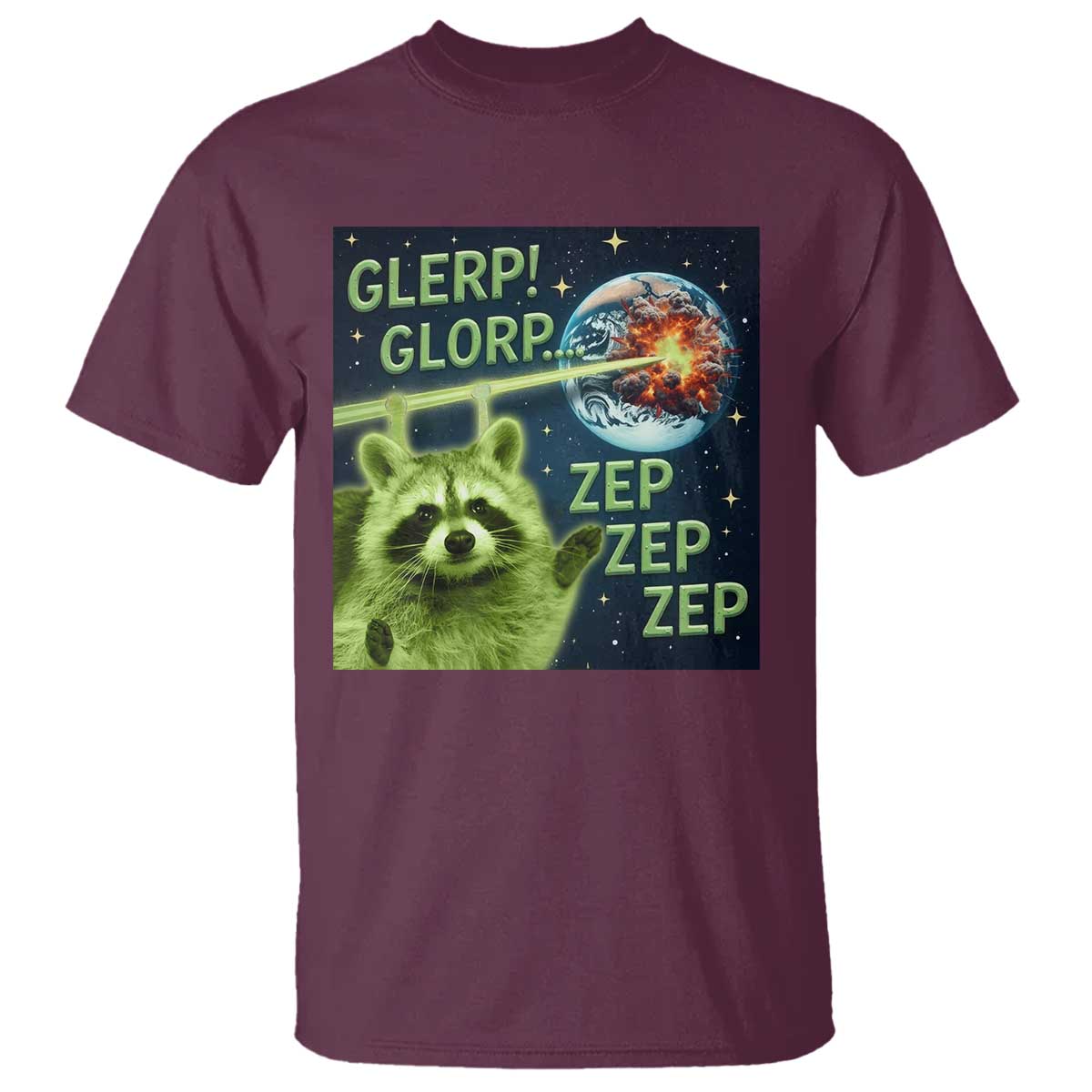 Funny Alien Raccoon Meme T Shirt Glerp Glorp Brainrot Stupid Gift TS10 Maroon Print Your Wear