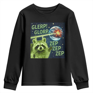Funny Alien Raccoon Meme Youth Sweatshirt Glerp Glorp Brainrot Stupid Gift TS10 Black Print Your Wear