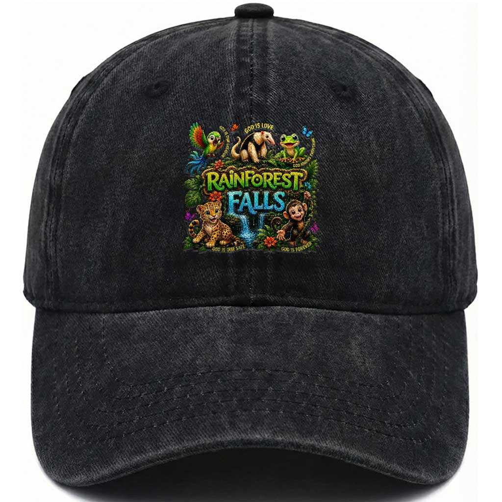VBS 2026 Washed Cotton Baseball Cap Rainforest Falls Exploring The Nature of God VBS 2026 TS10 Print Your Wear