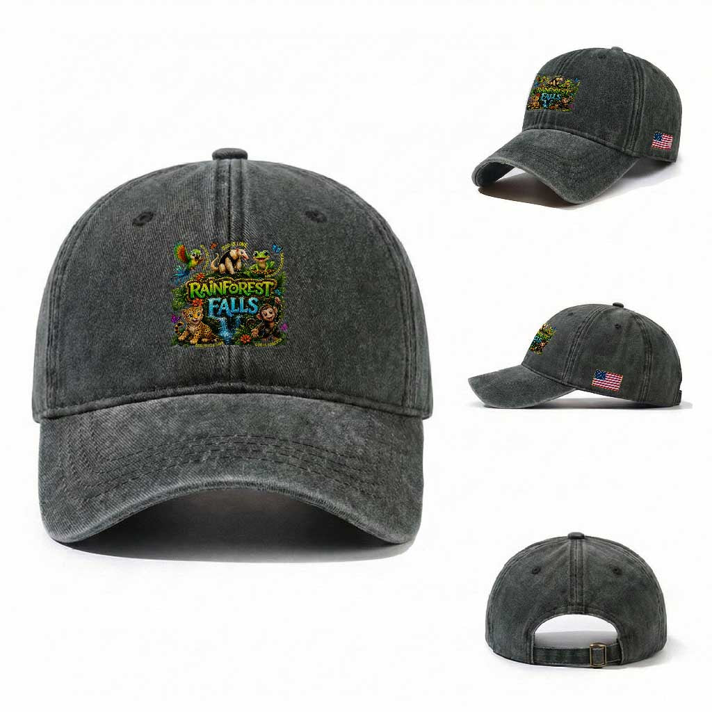 VBS 2026 Washed Cotton Baseball Cap Rainforest Falls Exploring The Nature of God VBS 2026 TS10 Washed Cap Universal Fit Dark Green Print Your Wear