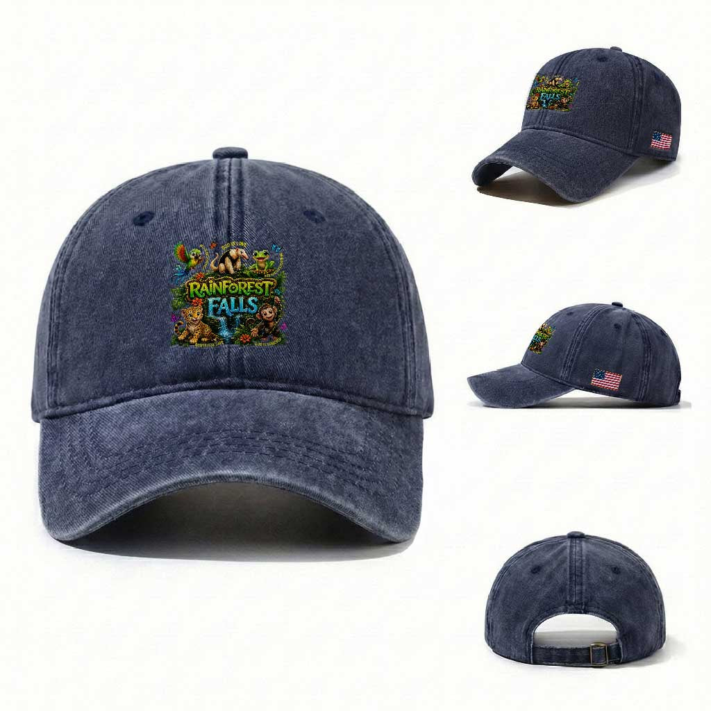 VBS 2026 Washed Cotton Baseball Cap Rainforest Falls Exploring The Nature of God VBS 2026 TS10 Washed Cap Universal Fit Navy Print Your Wear