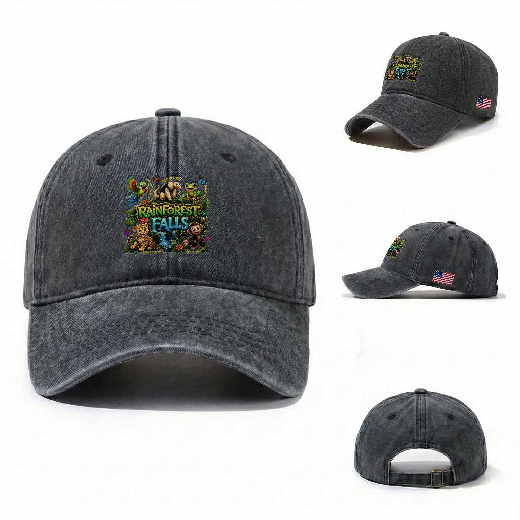 VBS 2026 Washed Cotton Baseball Cap Rainforest Falls Exploring The Nature of God VBS 2026 TS10 Washed Cap Universal Fit Dark Gray Print Your Wear