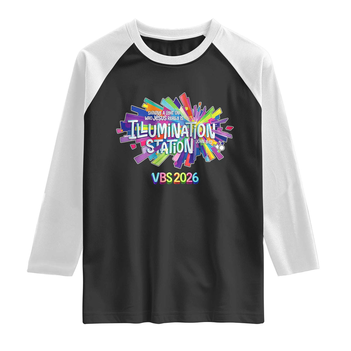 Illumination Station VBS 2026 Christian Lights Raglan Shirt Bible Jesus TS10 Black White Print Your Wear