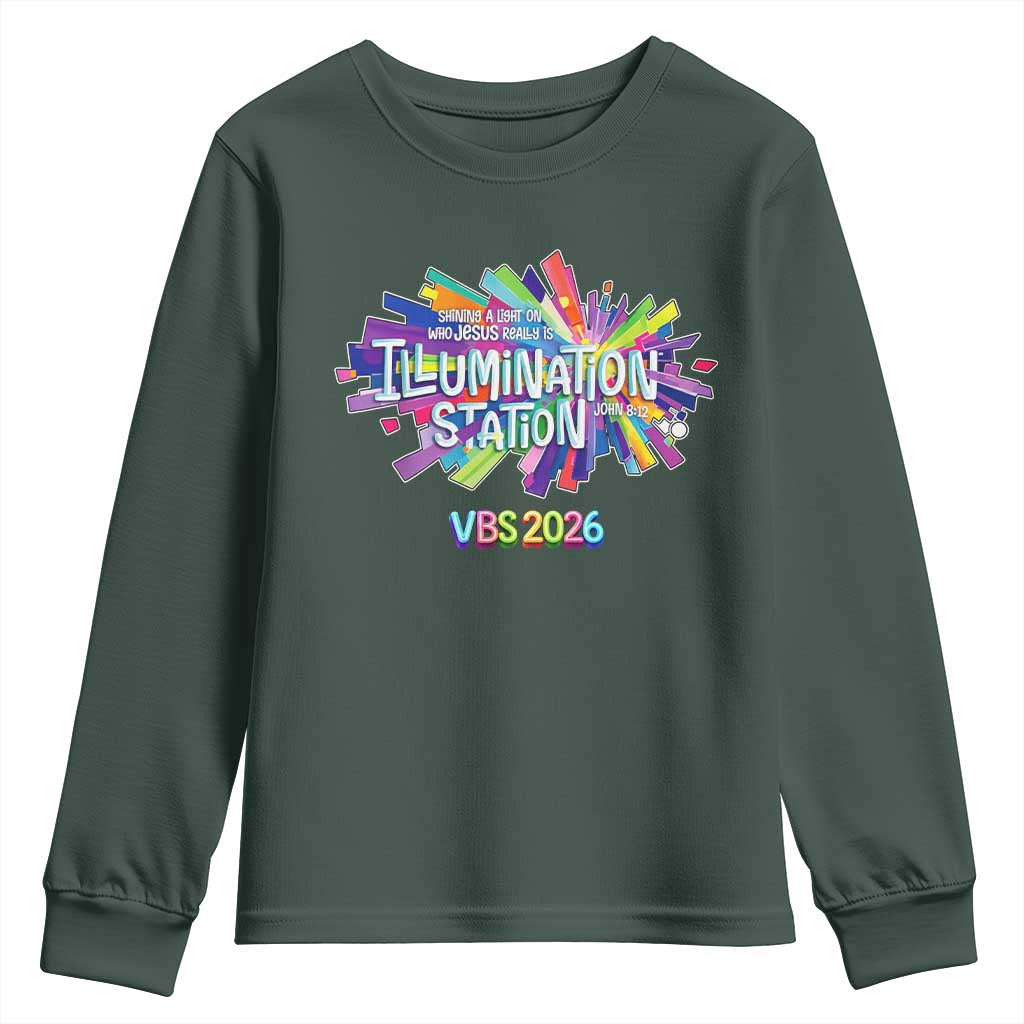 Illumination Station VBS 2026 Christian Lights Youth Sweatshirt Bible Jesus TS10 Dark Forest Green Print Your Wear