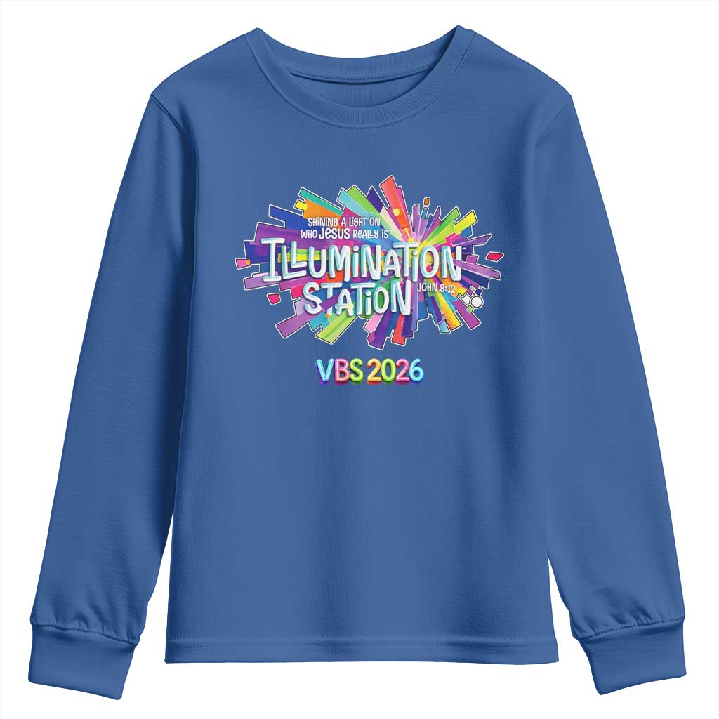 Illumination Station VBS 2026 Christian Lights Youth Sweatshirt Bible Jesus TS10 Royal Blue Print Your Wear