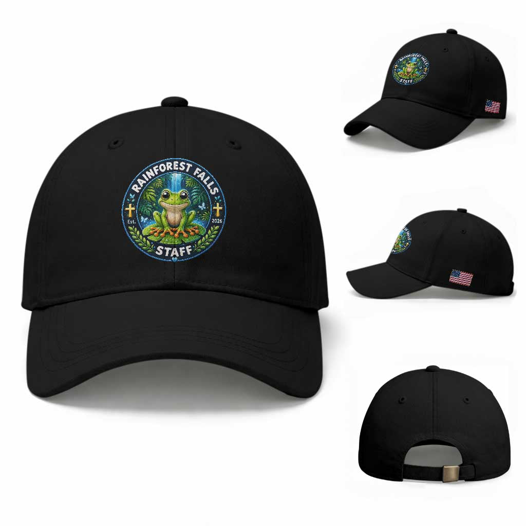 Rainforest Falls Staff Baseball Cap VBS 2026 Director Teacher TS10 Baseball Cap Universal Fit Black Print Your Wear