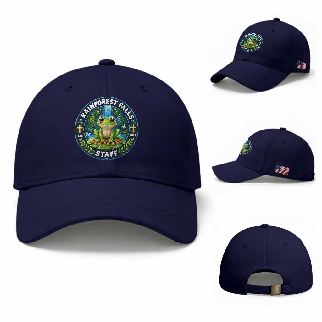 Rainforest Falls Staff Baseball Cap VBS 2026 Director Teacher TS10 Baseball Cap Universal Fit Dark Blue Print Your Wear
