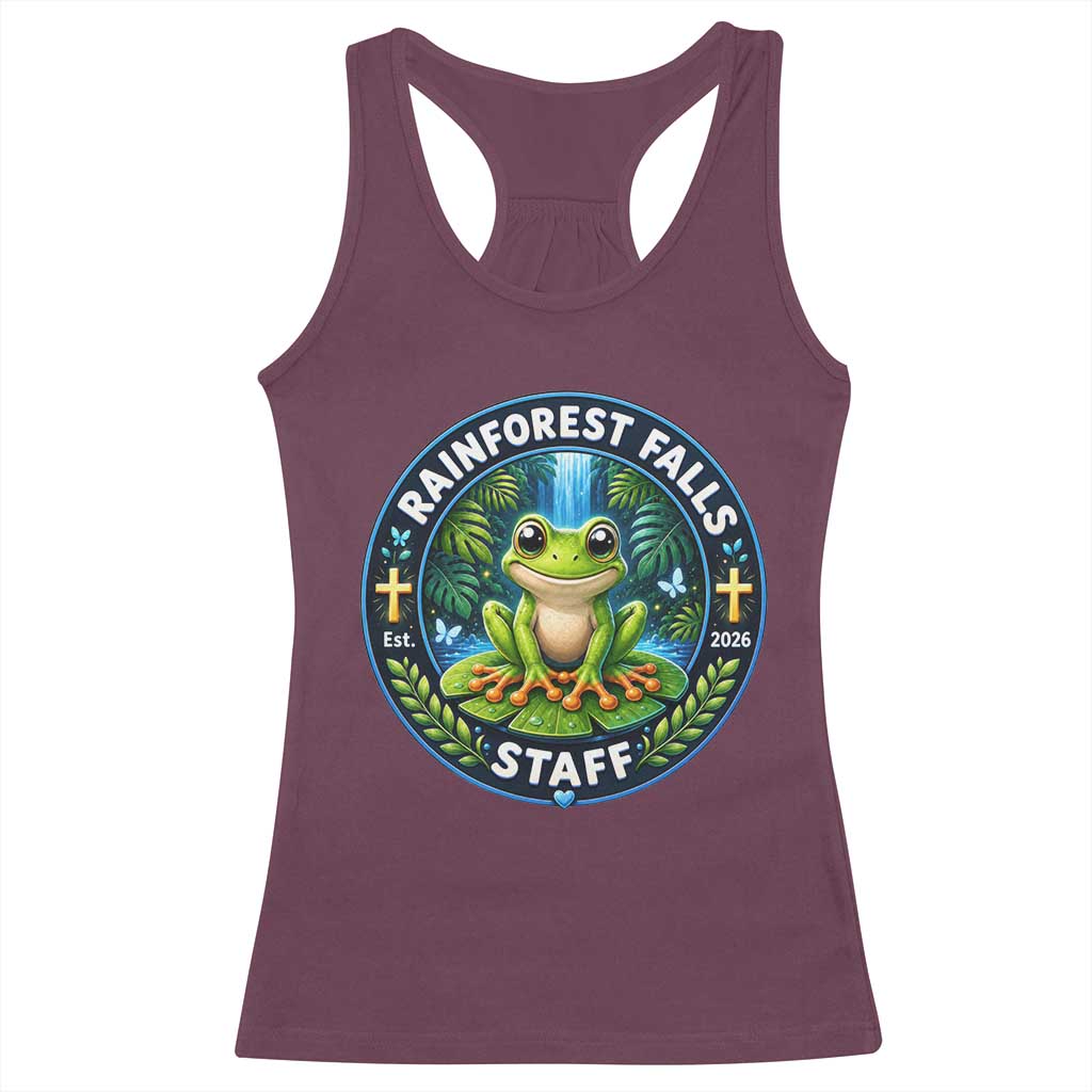 Rainforest Falls Staff Racerback Tank Top VBS 2026 Director Teacher TS10 Maroon Print Your Wear