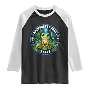 Rainforest Falls Staff Raglan Shirt VBS 2026 Director Teacher TS10 Black White Print Your Wear