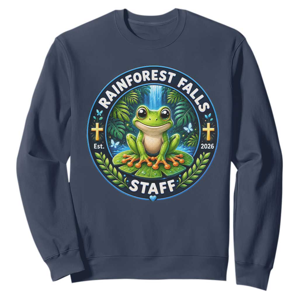 Rainforest Falls Staff Sweatshirt VBS 2026 Director Teacher TS10 Navy Print Your Wear