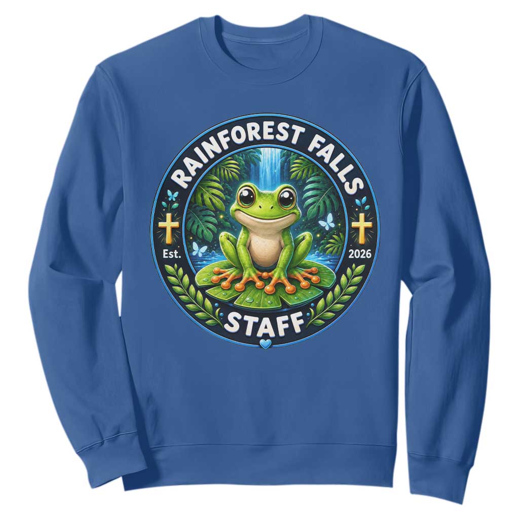 Rainforest Falls Staff Sweatshirt VBS 2026 Director Teacher TS10 Royal Blue Print Your Wear
