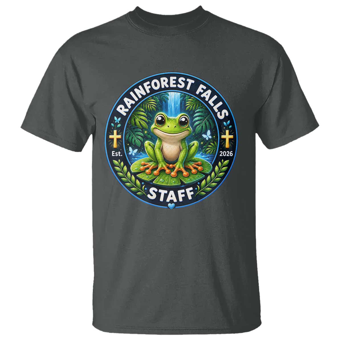 Rainforest Falls Staff T Shirt VBS 2026 Director Teacher TS10 Dark Heather Print Your Wear