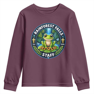Rainforest Falls Staff Youth Sweatshirt VBS 2026 Director Teacher TS10 Maroon Print Your Wear