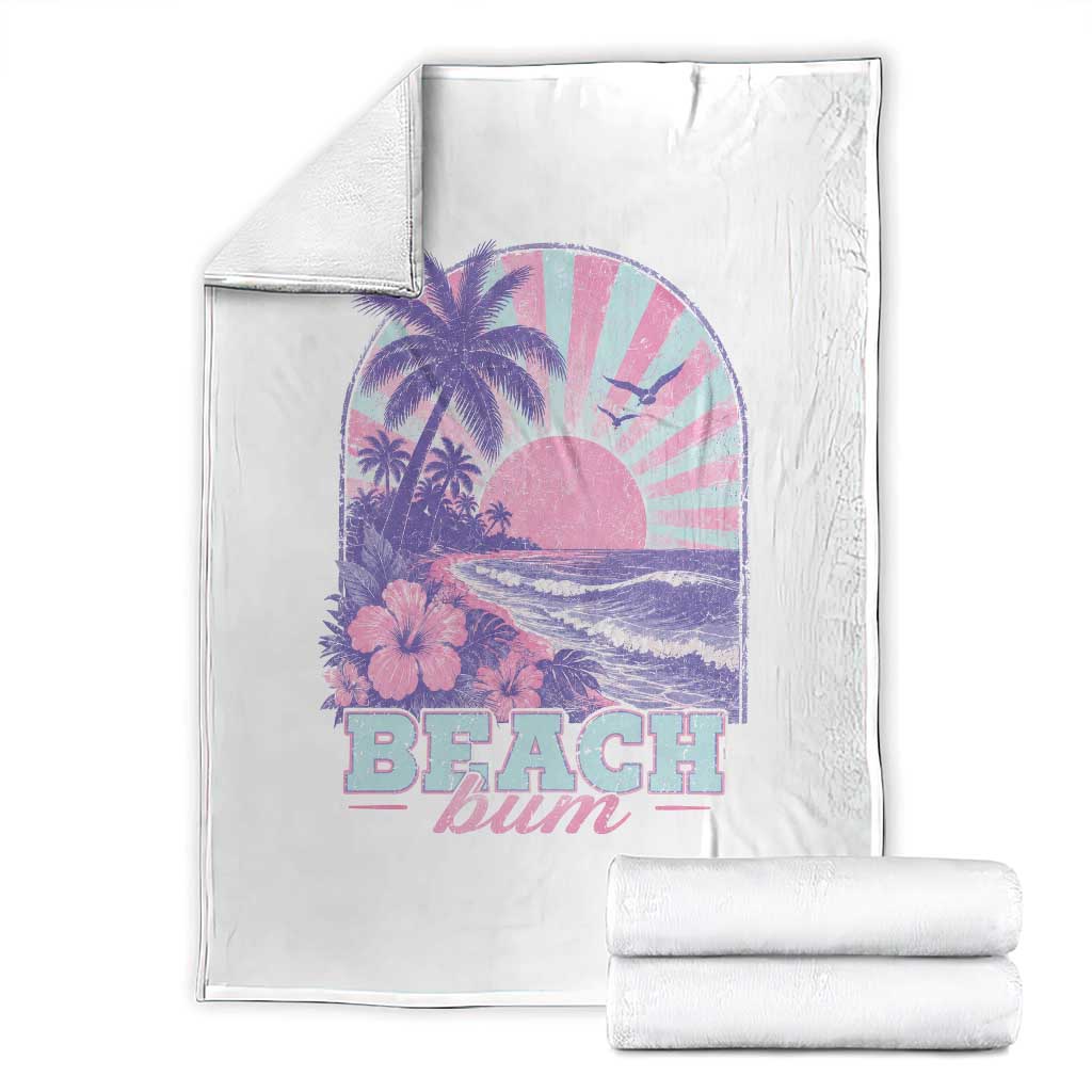Beach Bum Throw Blanket Summer Vacation Beach Lover Surf Wave Vintage Tropical Sunset Aesthetic TS10 White Print Your Wear