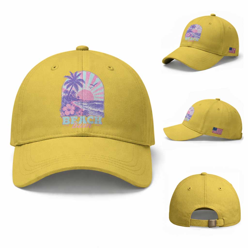 Beach Bum Baseball Cap Summer Vacation Beach Lover Surf Wave Vintage Tropical Sunset Aesthetic TS10 Baseball Cap Universal Fit Yellow Print Your Wear