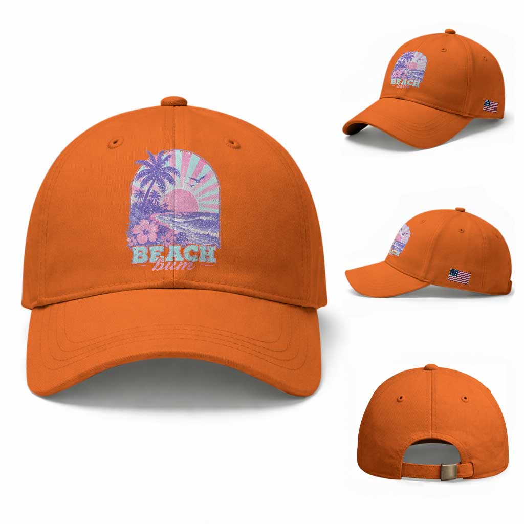 Beach Bum Baseball Cap Summer Vacation Beach Lover Surf Wave Vintage Tropical Sunset Aesthetic TS10 Baseball Cap Universal Fit Orange Print Your Wear