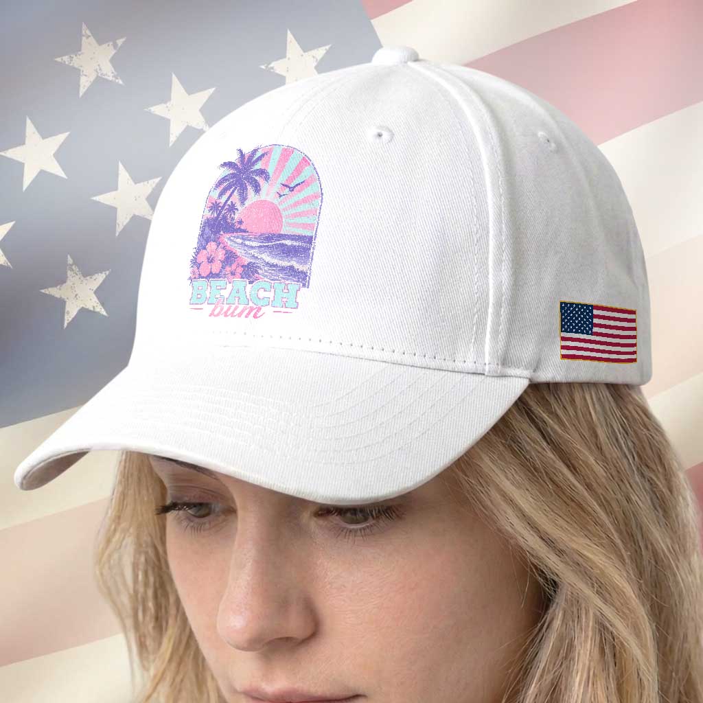 Beach Bum Baseball Cap Summer Vacation Beach Lover Surf Wave Vintage Tropical Sunset Aesthetic TS10 Print Your Wear