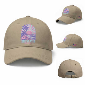 Beach Bum Baseball Cap Summer Vacation Beach Lover Surf Wave Vintage Tropical Sunset Aesthetic TS10 Baseball Cap Universal Fit Khaki Print Your Wear