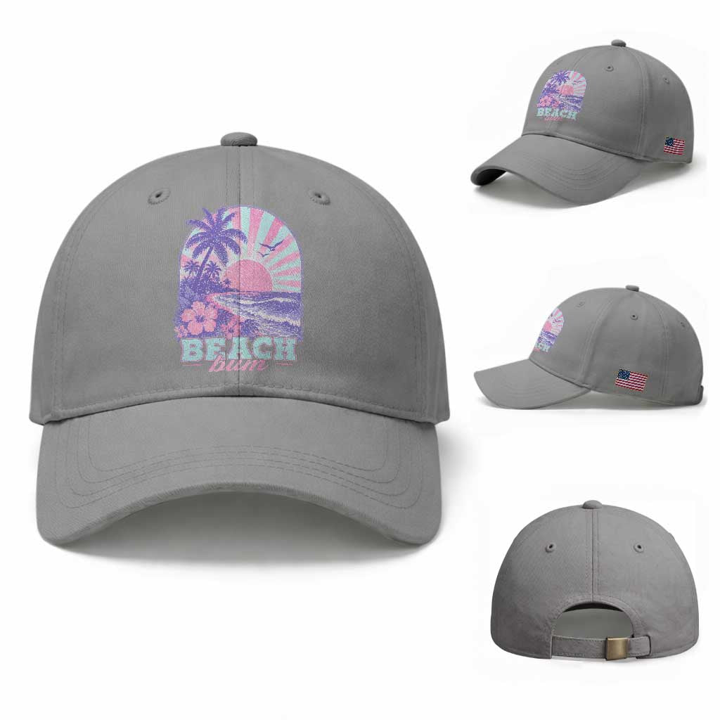 Beach Bum Baseball Cap Summer Vacation Beach Lover Surf Wave Vintage Tropical Sunset Aesthetic TS10 Baseball Cap Universal Fit Sport Gray Print Your Wear