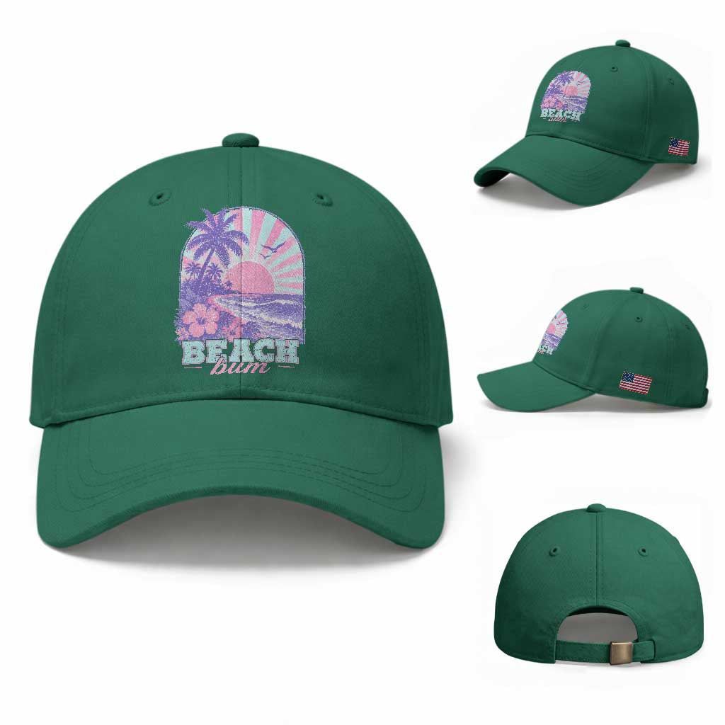 Beach Bum Baseball Cap Summer Vacation Beach Lover Surf Wave Vintage Tropical Sunset Aesthetic TS10 Baseball Cap Universal Fit Irish Green Print Your Wear