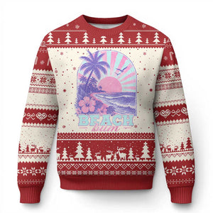 Beach Bum Ugly Christmas Sweater Summer Vacation Beach Lover Surf Wave Vintage Tropical Sunset Aesthetic TS10 Beige Red Print Your Wear