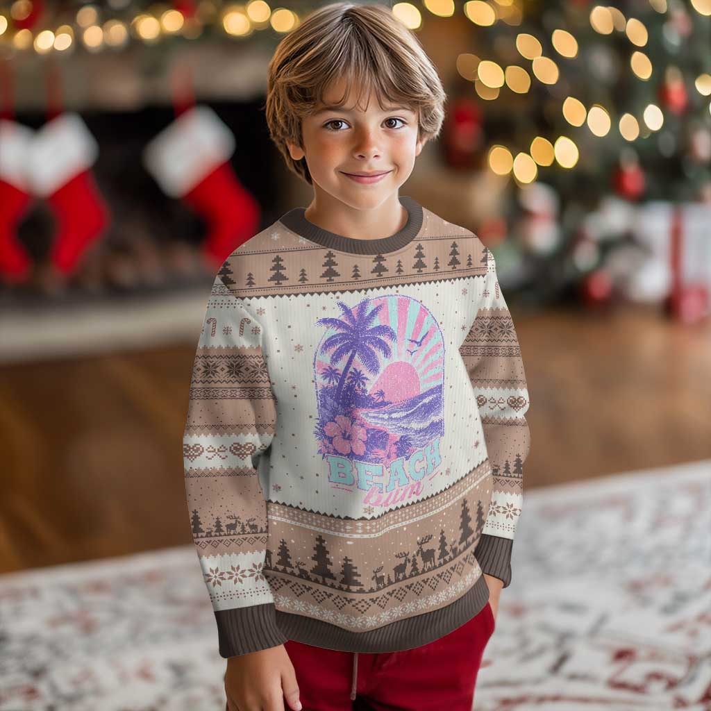 Beach Bum Ugly Christmas Sweater Summer Vacation Beach Lover Surf Wave Vintage Tropical Sunset Aesthetic TS10 Mocha Mousse Print Your Wear