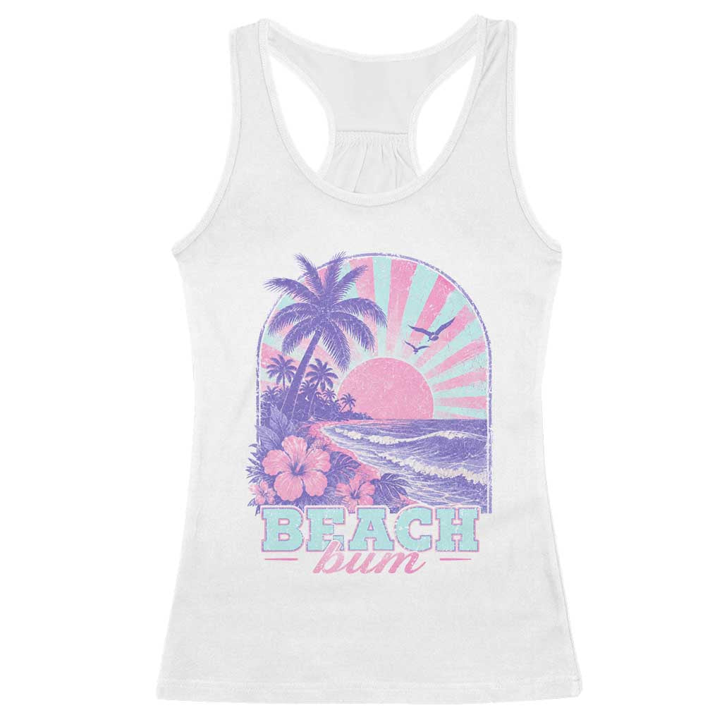 Beach Bum Racerback Tank Top Summer Vacation Beach Lover Surf Wave Vintage Tropical Sunset Aesthetic TS10 White Print Your Wear