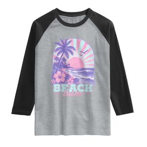 Beach Bum Raglan Shirt Summer Vacation Beach Lover Surf Wave Vintage Tropical Sunset Aesthetic TS10 Heather Gray Black Print Your Wear