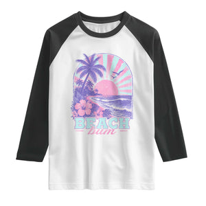 Beach Bum Raglan Shirt Summer Vacation Beach Lover Surf Wave Vintage Tropical Sunset Aesthetic TS10 White Black Print Your Wear