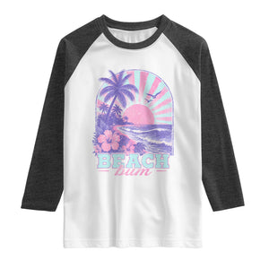 Beach Bum Raglan Shirt Summer Vacation Beach Lover Surf Wave Vintage Tropical Sunset Aesthetic TS10 White Heather Charcoal Print Your Wear