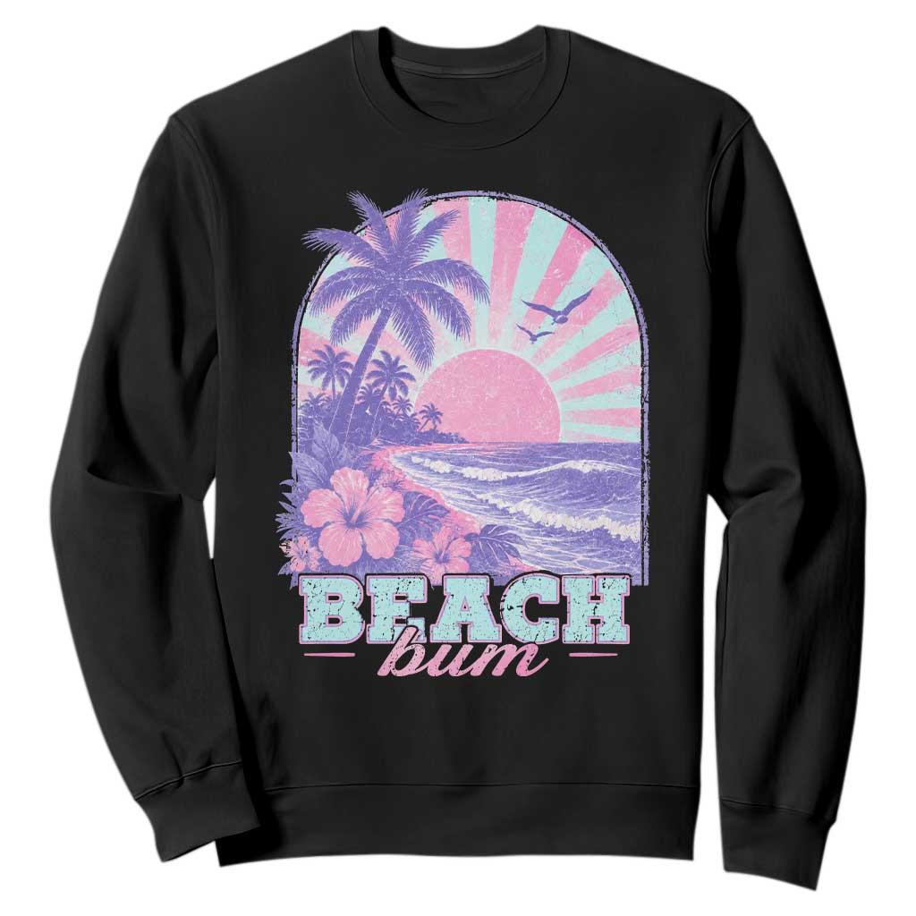 Beach Bum Sweatshirt Summer Vacation Beach Lover Surf Wave Vintage Tropical Sunset Aesthetic TS10 Black Print Your Wear
