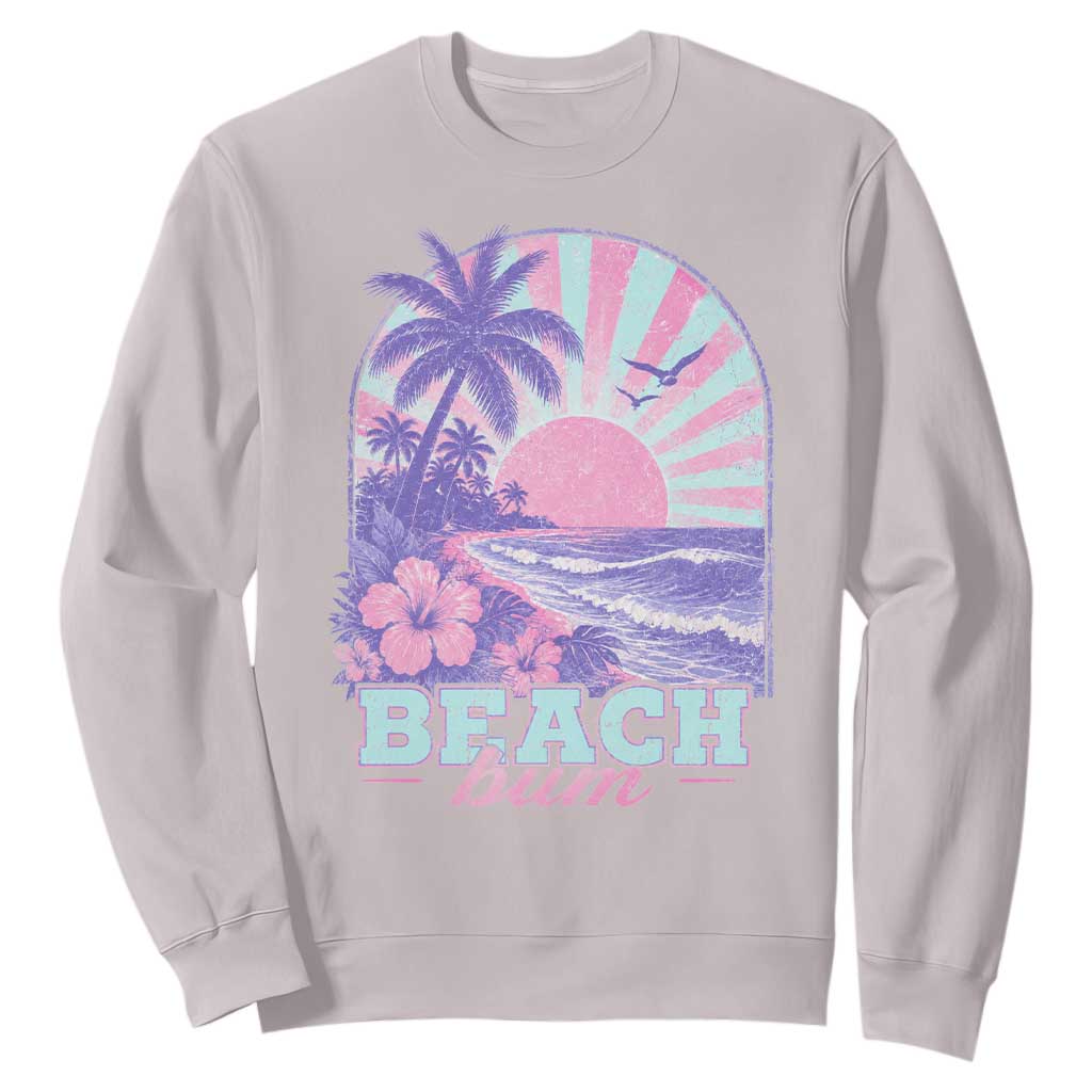 Beach Bum Sweatshirt Summer Vacation Beach Lover Surf Wave Vintage Tropical Sunset Aesthetic TS10 Ice Gray Print Your Wear