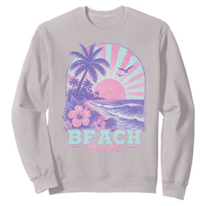 Beach Bum Sweatshirt Summer Vacation Beach Lover Surf Wave Vintage Tropical Sunset Aesthetic TS10 Ice Gray Print Your Wear