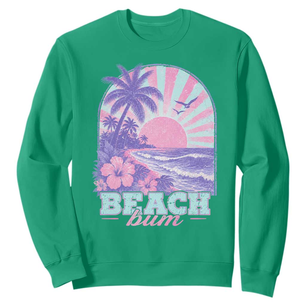 Beach Bum Sweatshirt Summer Vacation Beach Lover Surf Wave Vintage Tropical Sunset Aesthetic TS10 Irish Green Print Your Wear