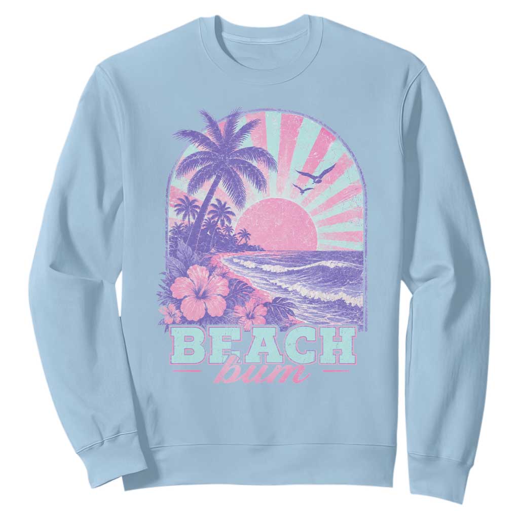 Beach Bum Sweatshirt Summer Vacation Beach Lover Surf Wave Vintage Tropical Sunset Aesthetic TS10 Light Blue Print Your Wear
