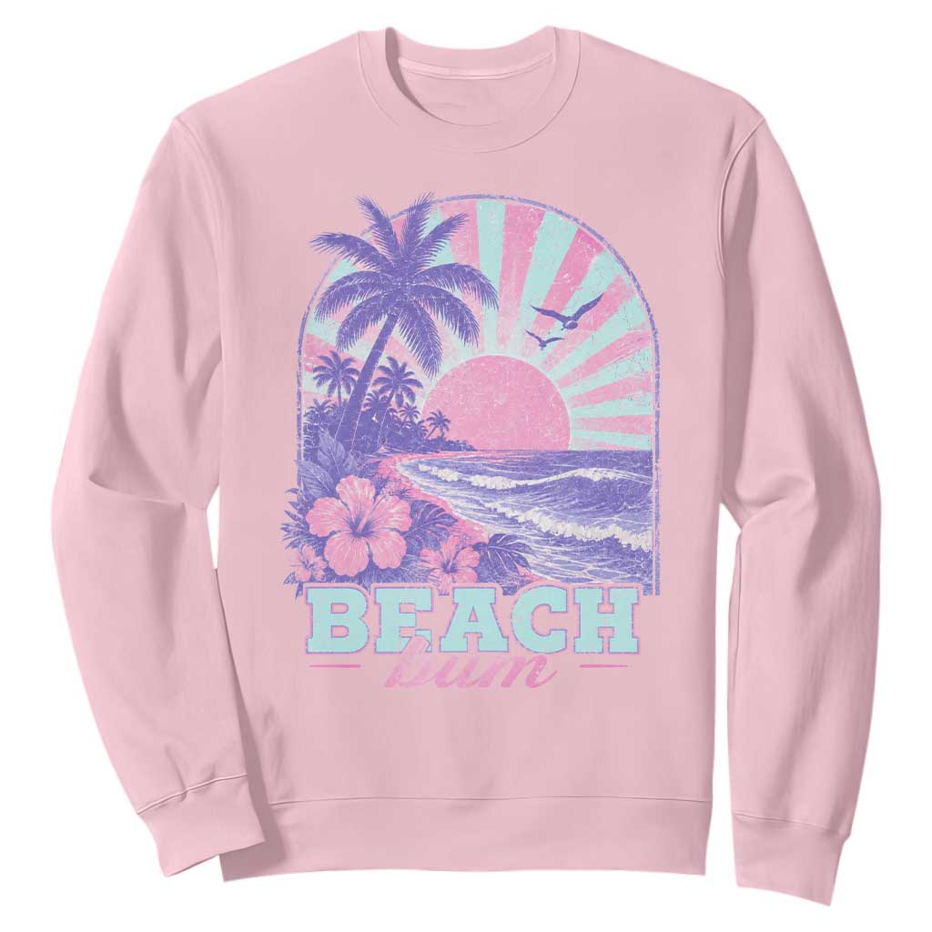 Beach Bum Sweatshirt Summer Vacation Beach Lover Surf Wave Vintage Tropical Sunset Aesthetic TS10 Light Pink Print Your Wear