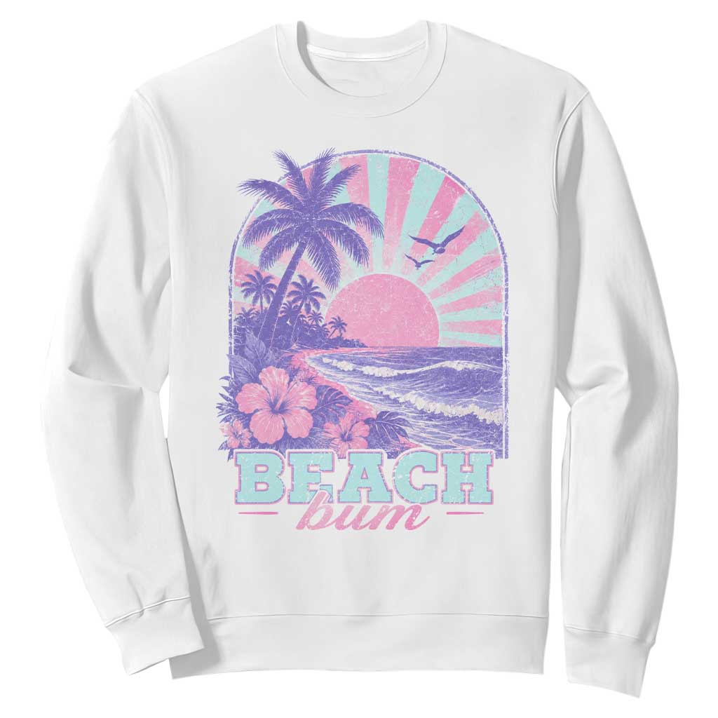 Beach Bum Sweatshirt Summer Vacation Beach Lover Surf Wave Vintage Tropical Sunset Aesthetic TS10 White Print Your Wear