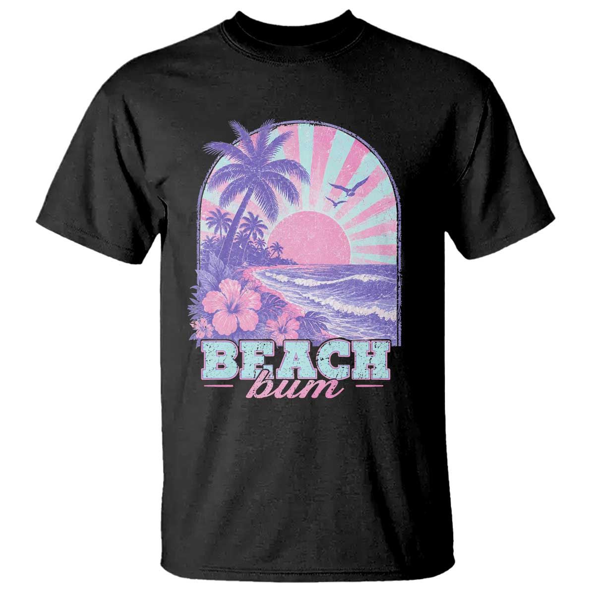 Beach Bum T Shirt Summer Vacation Beach Lover Surf Wave Vintage Tropical Sunset Aesthetic TS10 Black Print Your Wear