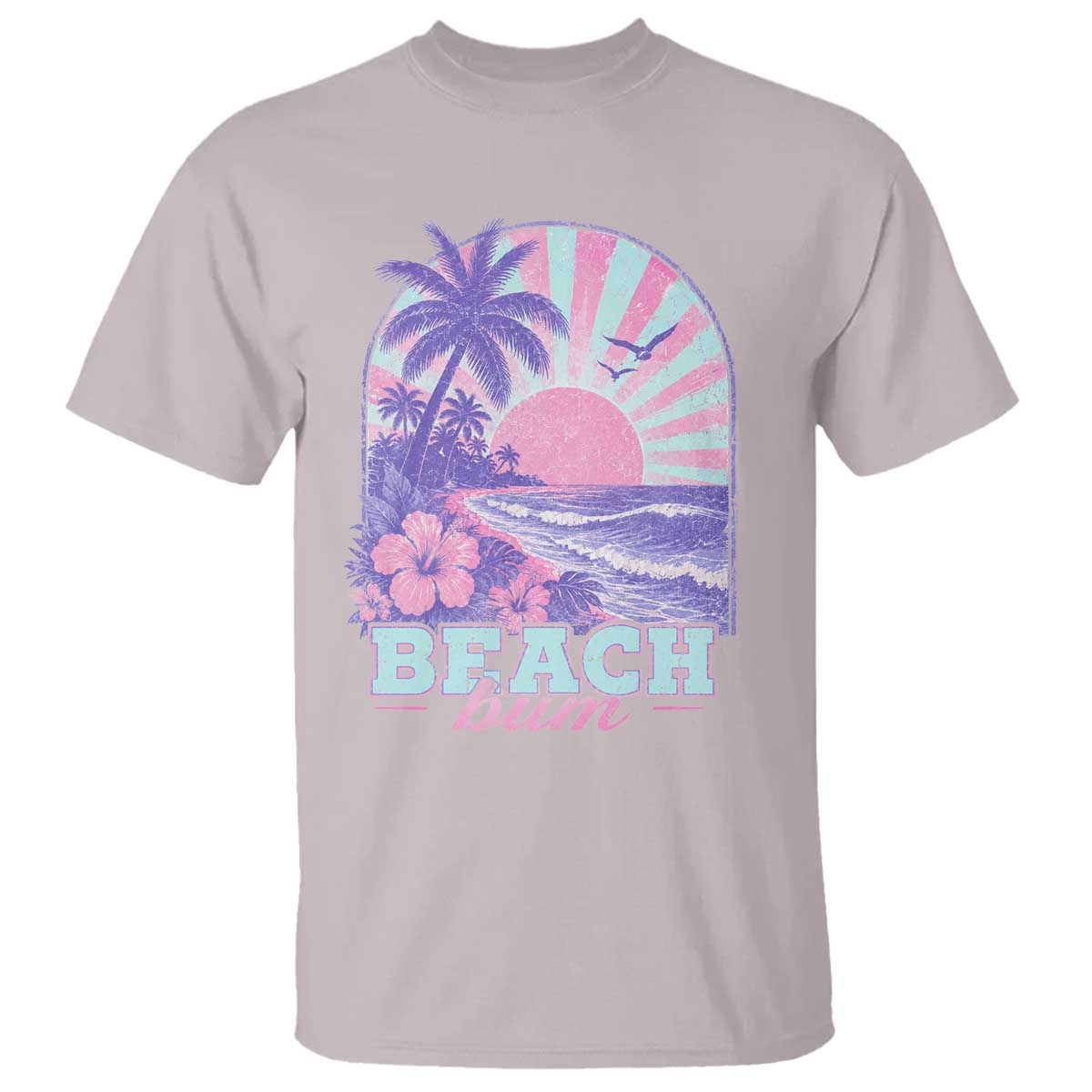 Beach Bum T Shirt Summer Vacation Beach Lover Surf Wave Vintage Tropical Sunset Aesthetic TS10 Ice Gray Print Your Wear