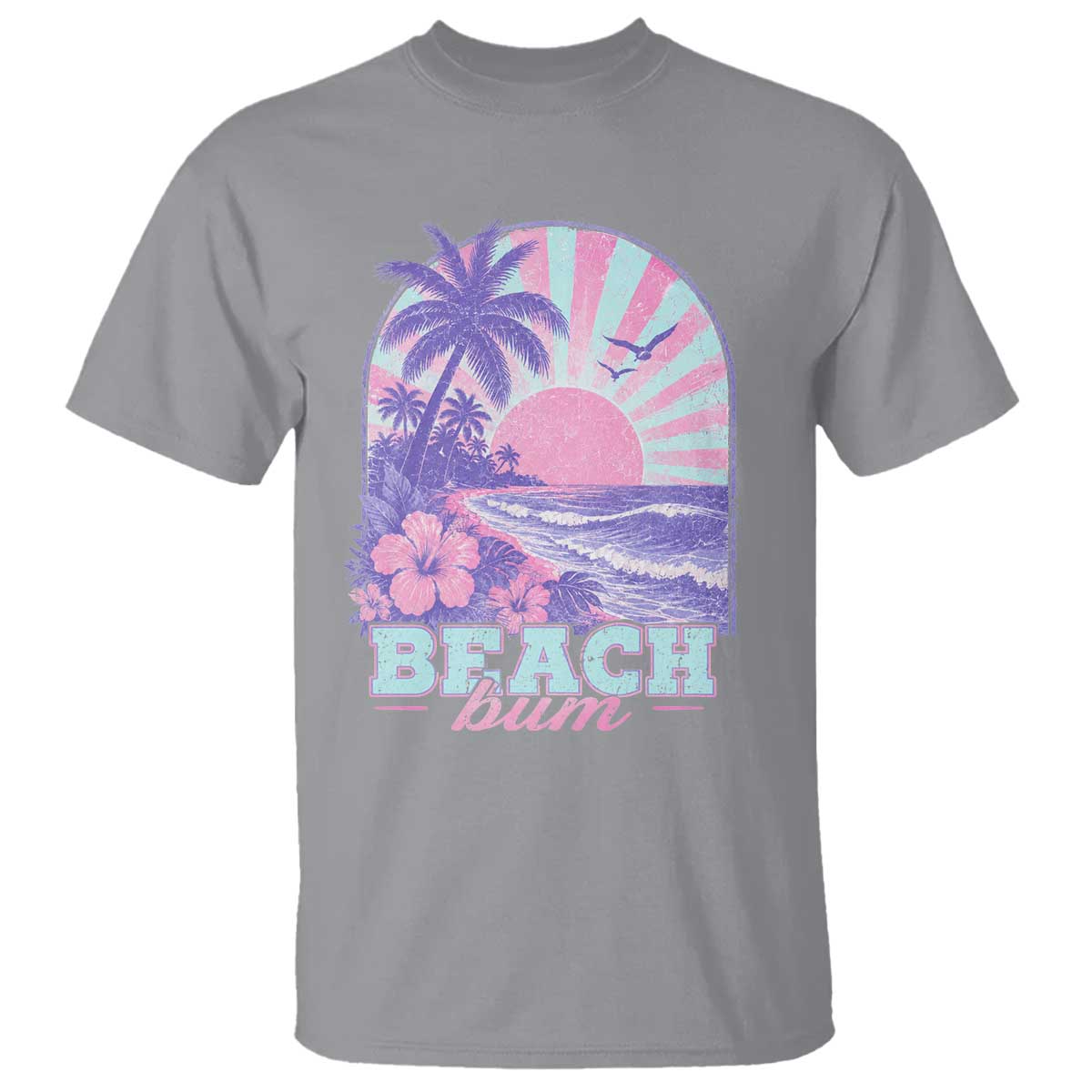 Beach Bum T Shirt Summer Vacation Beach Lover Surf Wave Vintage Tropical Sunset Aesthetic TS10 Sport Gray Print Your Wear