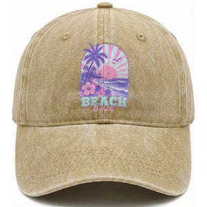 Beach Bum Washed Cotton Baseball Cap Summer Vacation Beach Lover Surf Wave Vintage Tropical Sunset Aesthetic TS10 Print Your Wear