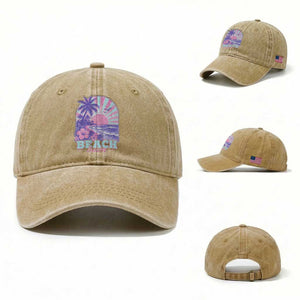 Beach Bum Washed Cotton Baseball Cap Summer Vacation Beach Lover Surf Wave Vintage Tropical Sunset Aesthetic TS10 Washed Cap Universal Fit Khaki Print Your Wear