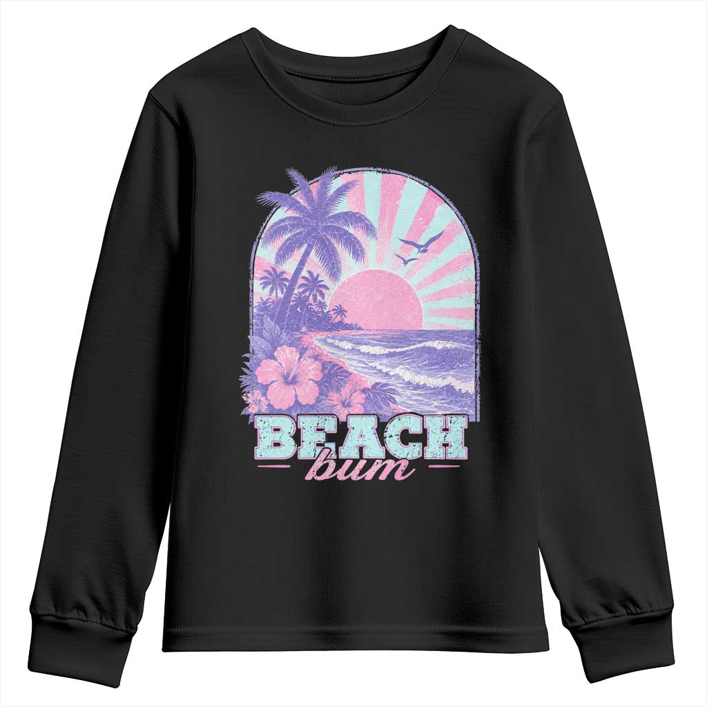 Beach Bum Youth Sweatshirt Summer Vacation Beach Lover Surf Wave Vintage Tropical Sunset Aesthetic TS10 Black Print Your Wear