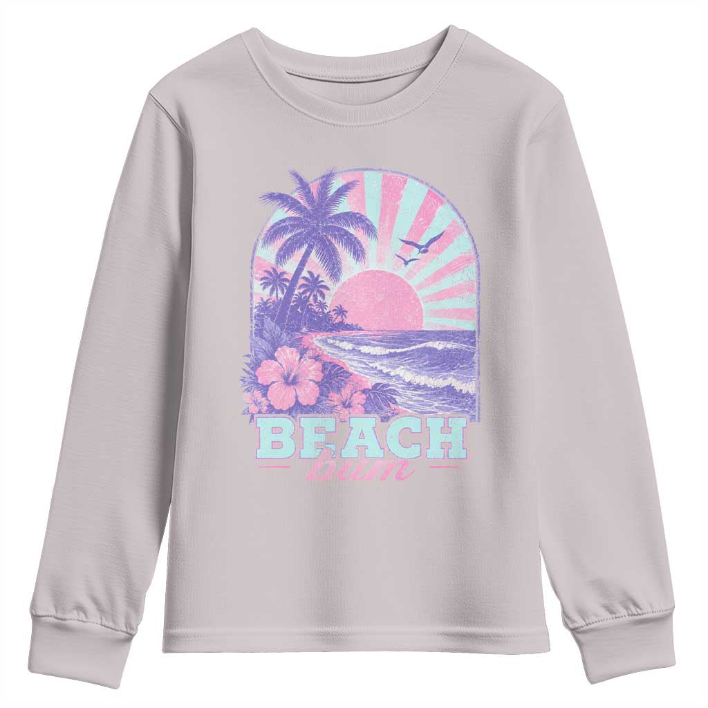 Beach Bum Youth Sweatshirt Summer Vacation Beach Lover Surf Wave Vintage Tropical Sunset Aesthetic TS10 Ice Gray Print Your Wear